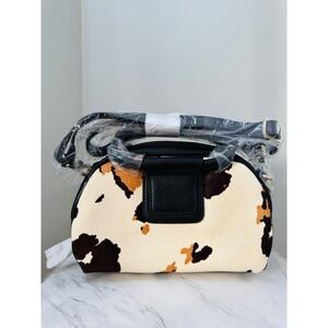 Hobo Sheila Small Mini Cow Print Hair On Leather Satchel,‎ Black/Brown, NWT